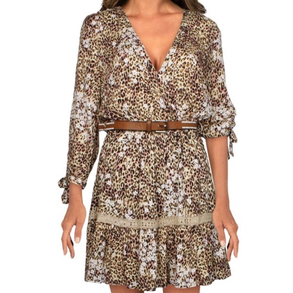 American Rag Womens Juniors Belted Animal Print Mini Dress-Tiger Irish Cream - Picture 2 of 12